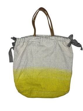GAP 2011 Linen Blend Ombre Tote Bag Yellow Gray Drawstring Beach Market Boho Bag